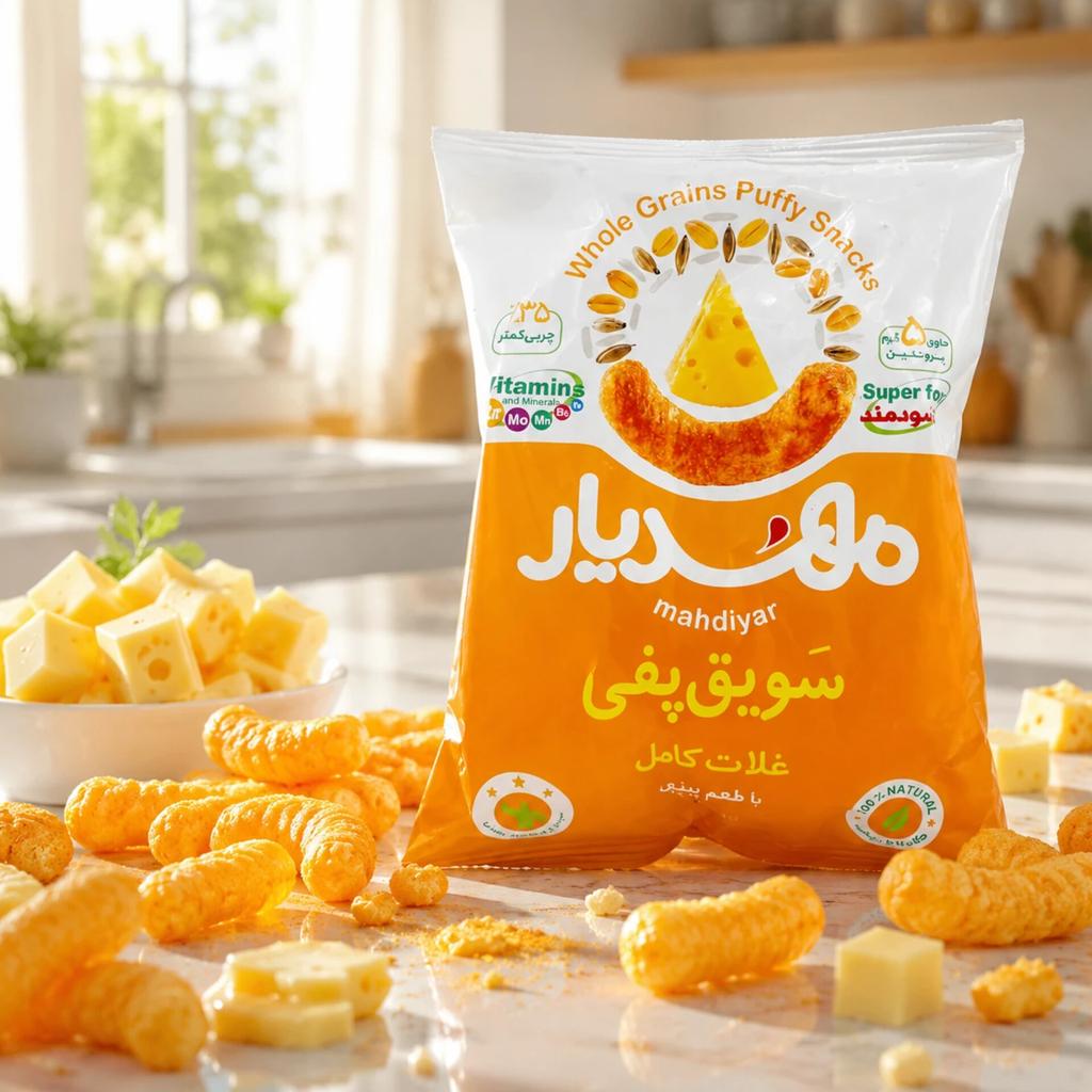 پفک غلات کامل پنیری مهدیار  - تصویر 1